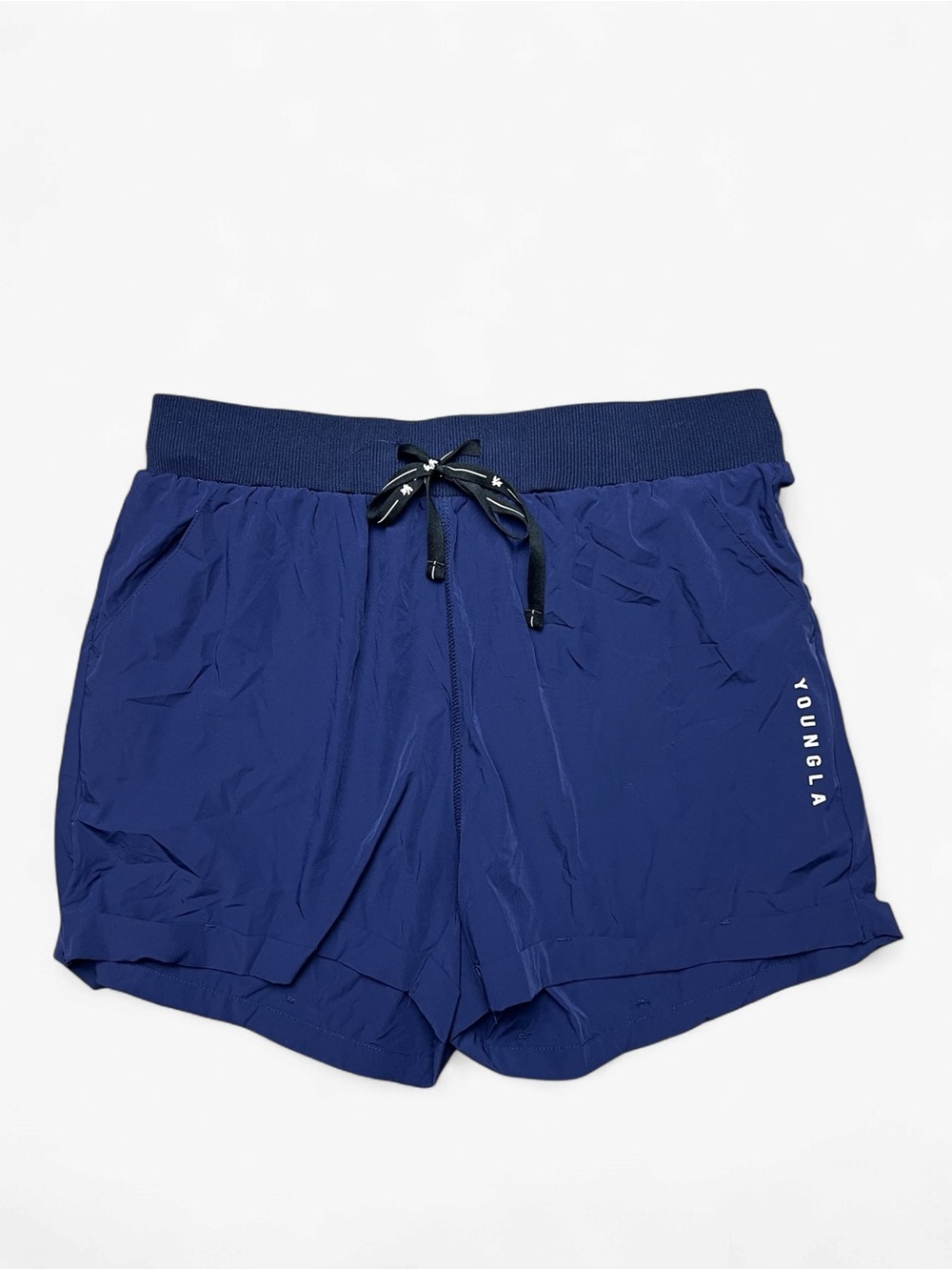 YoungLA W104 Velocity Running Shorts Womens Large Blue Athletic Gym